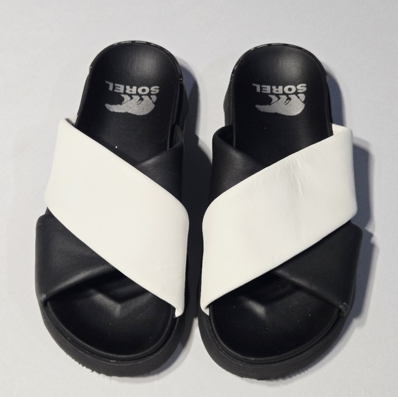Sorel Black and White Slide Sandals Womens Viibe Twist Black Sandals Sz 6.5/7 - Picture 2 of 6